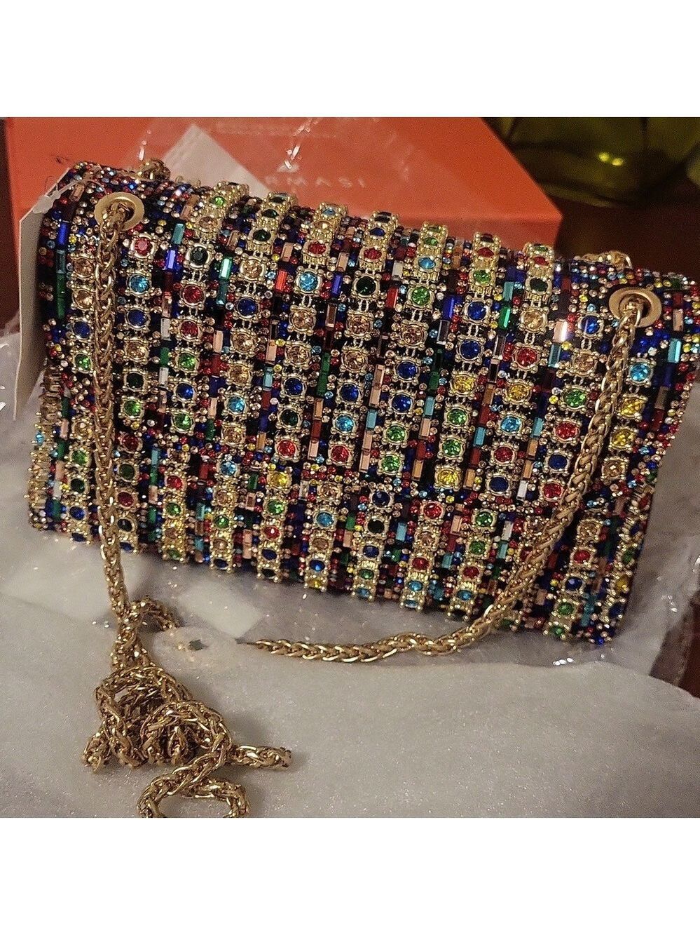 Sparkly Rhinestones Clutch Purses Crossbody Bag with Chain for Wedding Party - Picture 12 of 12